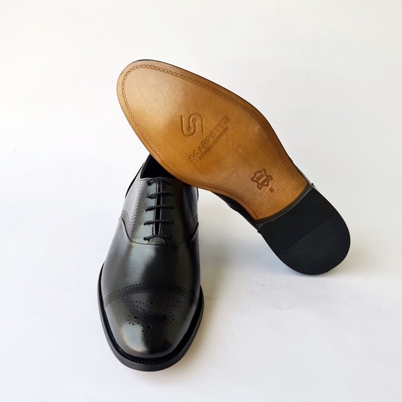 Sposami Black Men's Genuine Leather Oxford Shoes - Leather Sole - Picture 6 of 6